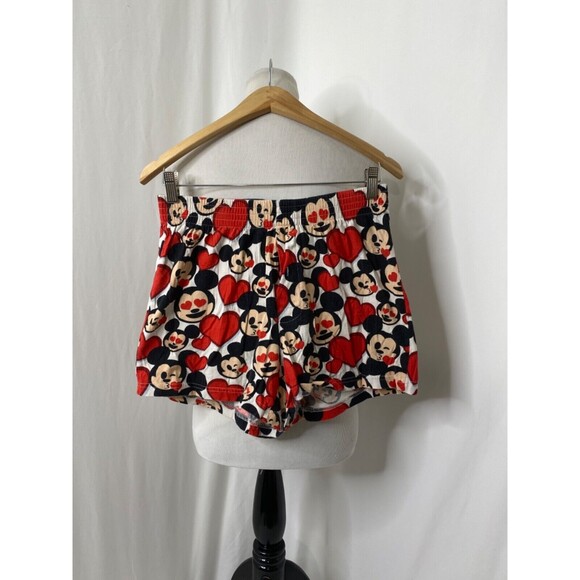 Womens Medium Disney Sleep Shorts Micky Mouse Red White and Black Love Hearts - Picture 2 of 5